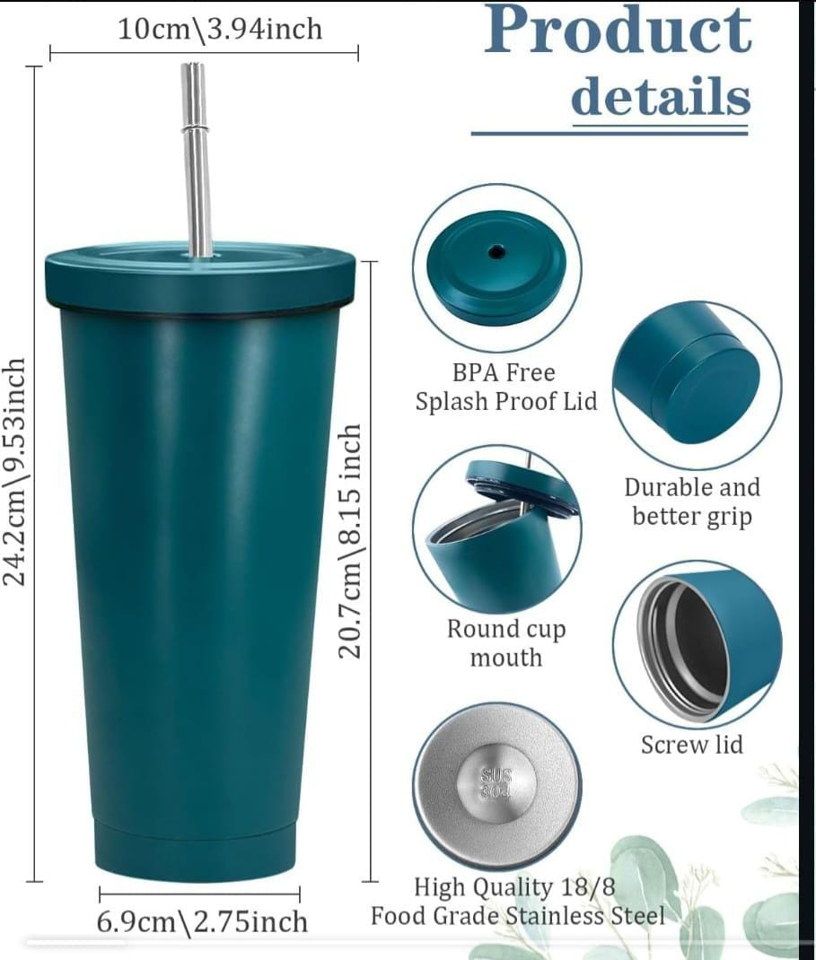 Premium Stainless Steel Tumbler with Straw – 500ml